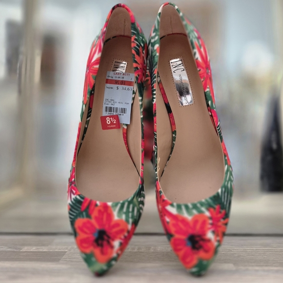 NWT INC International Concepts Orange and Green Floral Heels Size 8.5 - Picture 2 of 7